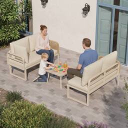 Matteo Beige 4-Seater Convertible Rope Garden Sofa Set & Glass Table - thumbnail 5