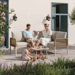 Matteo Beige 4-Seater Convertible Rope Garden Sofa Set & Glass Table - thumbnail 6