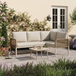 Matteo Beige 4-Seater Convertible Rope Garden Sofa Set & Glass Table - thumbnail 8