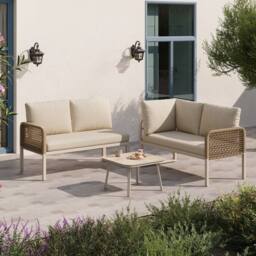 Matteo Beige 4-Seater Convertible Rope Garden Sofa Set & Glass Table - thumbnail 3