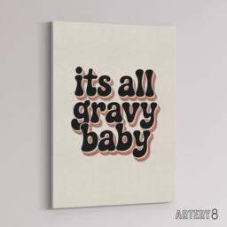 "Artery8 Funky Retro It's All Gravy Baby Rainbow Typography Canvas Art Print in Beige - Size: W18"" x H24""" - thumbnail 2