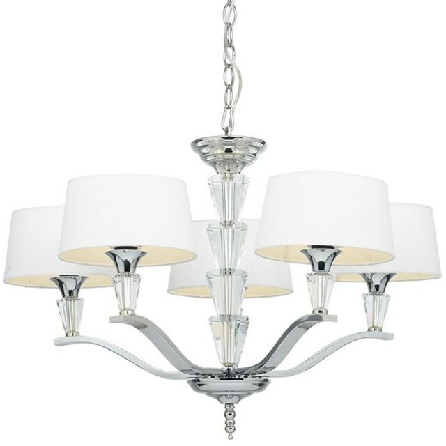 Loops 5 Light Ceiling Pendant CHROME & VINTAGE WHITE Round Shade Hanging Feature Lamp - image 1