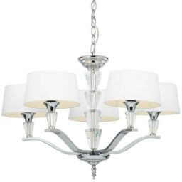 Loops 5 Light Ceiling Pendant CHROME & VINTAGE WHITE Round Shade Hanging Feature Lamp - thumbnail 1