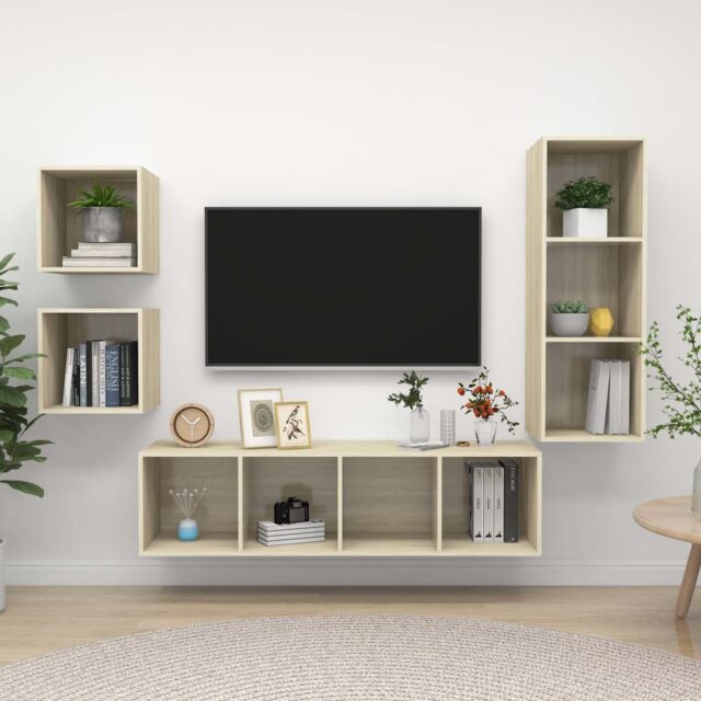 Berkfield Home 4 Piece TV Cabinet Set Sonoma Oak Engineered Wood in Brown - image 1