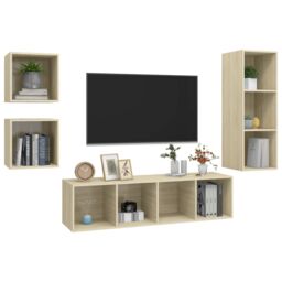 Berkfield Home 4 Piece TV Cabinet Set Sonoma Oak Engineered Wood in Brown - thumbnail 3