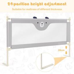 Costway 175CM Cute Baby Bed Rail Guard Toddler Infant Security Guardrail W/ Double Lock in Grey - thumbnail 4