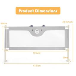 Costway 175CM Cute Baby Bed Rail Guard Toddler Infant Security Guardrail W/ Double Lock in Grey - thumbnail 2