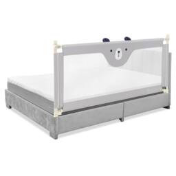 Costway 175CM Cute Baby Bed Rail Guard Toddler Infant Security Guardrail W/ Double Lock in Grey - thumbnail 1