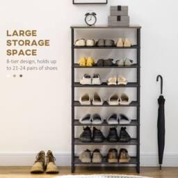 Wyld Haus Malo 8 Tier Metal Shoe Rack with Mesh Shelves Black with Grey Top - thumbnail 4