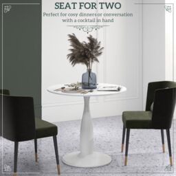 HOMCOM Round Dining Table, Modern Kitchen Table with Steel Base in White - thumbnail 4