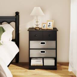 Costway 4-Drawer Dresser Modern Chest Storage Organizer w/Open Shelves in Black - thumbnail 4