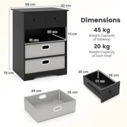 Costway 4-Drawer Dresser Modern Chest Storage Organizer w/Open Shelves in Black - thumbnail 2
