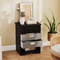 Costway 4-Drawer Dresser Modern Chest Storage Organizer w/Open Shelves in Black - thumbnail 3