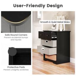 Costway 4-Drawer Dresser Modern Chest Storage Organizer w/Open Shelves in Black - thumbnail 6