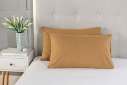 Snug City Polycotton Plain Dyed Housewife Pillowcase Pair in Tan - thumbnail 2