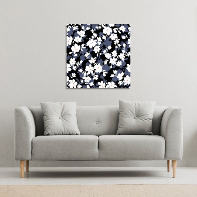 Benjamin Tate Design White, Black & Purple Flowers (Canvas Print) / 77 x 77 x 4cm in Natural - Size: 77 x 77 x 4 cm - image 1