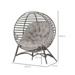 OUTSUNNY Egg Chair w/ Cushion Steel Frame & Side Pocket, Light Grey - thumbnail 3