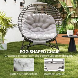 OUTSUNNY Egg Chair w/ Cushion Steel Frame & Side Pocket, Light Grey - thumbnail 6