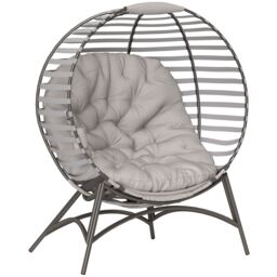 OUTSUNNY Egg Chair w/ Cushion Steel Frame & Side Pocket, Light Grey - thumbnail 2