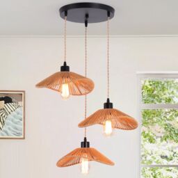 Garwarm 3 - Light Rattan Farmhouse Boho Cluster Pendant Light in Bronze
