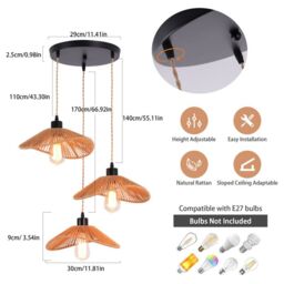 Garwarm 3 - Light Rattan Farmhouse Boho Cluster Pendant Light in Bronze - thumbnail 3