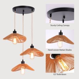 Garwarm 3 - Light Rattan Farmhouse Boho Cluster Pendant Light in Bronze - thumbnail 8