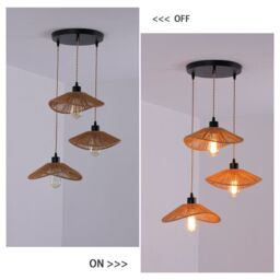 Garwarm 3 - Light Rattan Farmhouse Boho Cluster Pendant Light in Bronze - thumbnail 9
