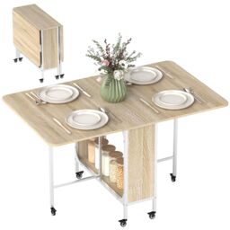 HOMCOM Mobile Drop Leaf Dining Table on Wheels with Storage Shelf in Yellow - thumbnail 2