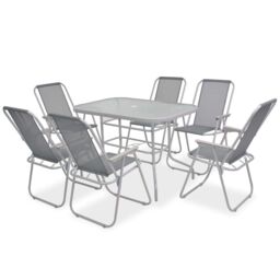 Berkfield Home 8 Piece Outdoor Dining Set Steel & Textilene Grey - thumbnail 2