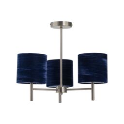 First Choice Lighting Brea - Antique Brass Light Fitting with Navy Blue Velvet Shades in Gold