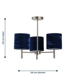 First Choice Lighting Brea - Antique Brass Light Fitting with Navy Blue Velvet Shades in Gold - thumbnail 5