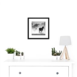 Artery8 Horses Running Mist Black White 8X8 Inch Square Wooden Framed Wall Art Print Picture with Mount - thumbnail 2
