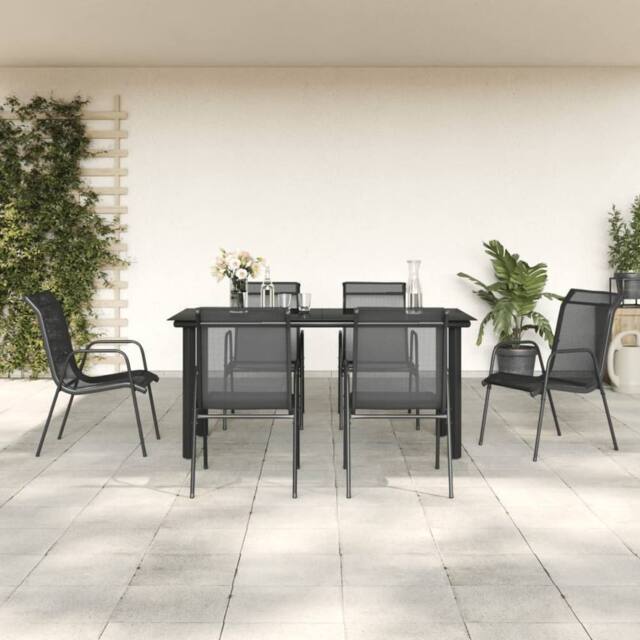 Berkfield Home 7 Piece Garden Dining Set Black Steel & Textilene - image 1