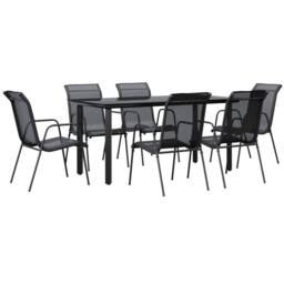 Berkfield Home 7 Piece Garden Dining Set Black Steel & Textilene - thumbnail 2