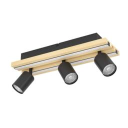 Eglo Gesteira Steel & Wood LED Warm White Modern 3-Light Spotlight in Black - thumbnail 2