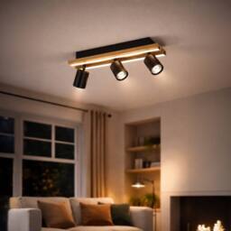 Eglo Gesteira Steel & Wood LED Warm White Modern 3-Light Spotlight in Black