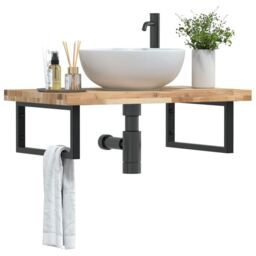 Berkfield Home Basin Shelf Wall Mounted Steel & Solid Wood Acacia in Brown - thumbnail 1