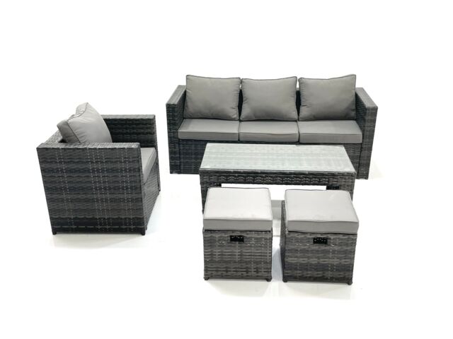 Fimous Rattan Garden Furniture Set Outdoor Lounger Sofa with Coffee Table Armchair 2 Small Footstools Dark Grey Mixed - image 1