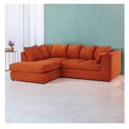 Furniture 786 Hannah Jumbo Cord 4 Seater Left Hand Facing Corner Sofa in Orange