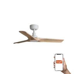 Netlighting Heywood Small 3 Blade Ceiling Fan Matt White Pine Tuya Smart System in Brown - thumbnail 1