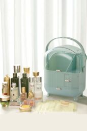 SHEONLY Makeup Storage Organizer Skincare Organisers Cosmetic Display Case with Dust Free Cover Portable Handle in Green - thumbnail 3