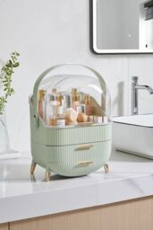 SHEONLY Makeup Storage Organizer Skincare Organisers Cosmetic Display Case with Dust Free Cover Portable Handle in Green - thumbnail 9