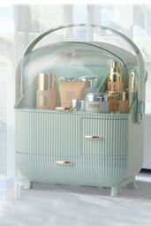 SHEONLY Makeup Storage Organizer Skincare Organisers Cosmetic Display Case with Dust Free Cover Portable Handle in Green - thumbnail 8