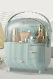 SHEONLY Makeup Storage Organizer Skincare Organisers Cosmetic Display Case with Dust Free Cover Portable Handle in Green - thumbnail 7