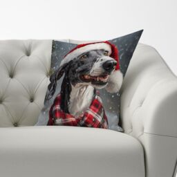 Warren Reed - Designer Christmas Greyhound Cushion in Black - Size: 60 cm x 60 cm - thumbnail 3