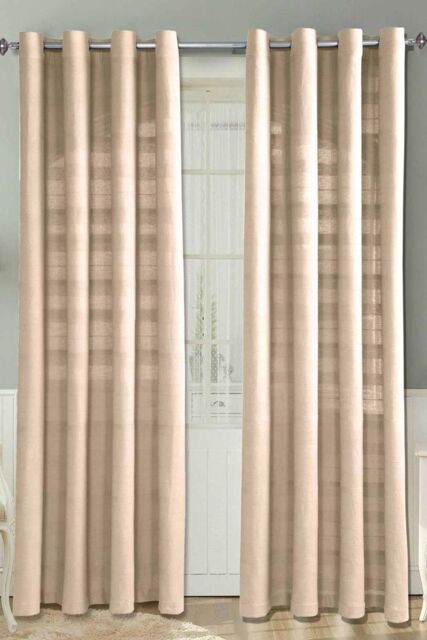 Homescapes Cotton Rajput Ribbed Curtain Pair in Natural - Size: 167 cm width x 137 cm drop - image 1