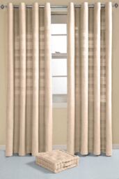 Homescapes Cotton Rajput Ribbed Curtain Pair in Natural - Size: 167 cm width x 137 cm drop - thumbnail 3