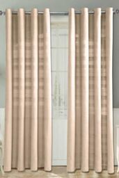 Homescapes Cotton Rajput Ribbed Curtain Pair in Natural - Size: 167 cm width x 137 cm drop