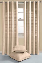 Homescapes Cotton Rajput Ribbed Curtain Pair in Natural - Size: 167 cm width x 137 cm drop - thumbnail 2