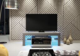Mex Furniture LTD TV Unit with LED Lighting & Gloss Doors / 130cm in Dark Grey - thumbnail 6